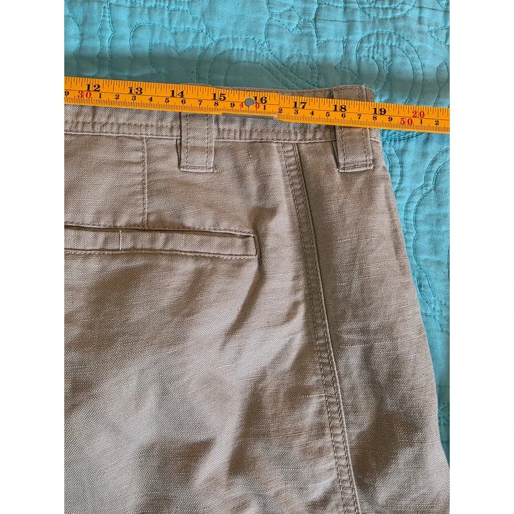 Island Shores Mens 38 Khaki Tan Linen Cotton Blend Cargo Shorts Tropical Casual